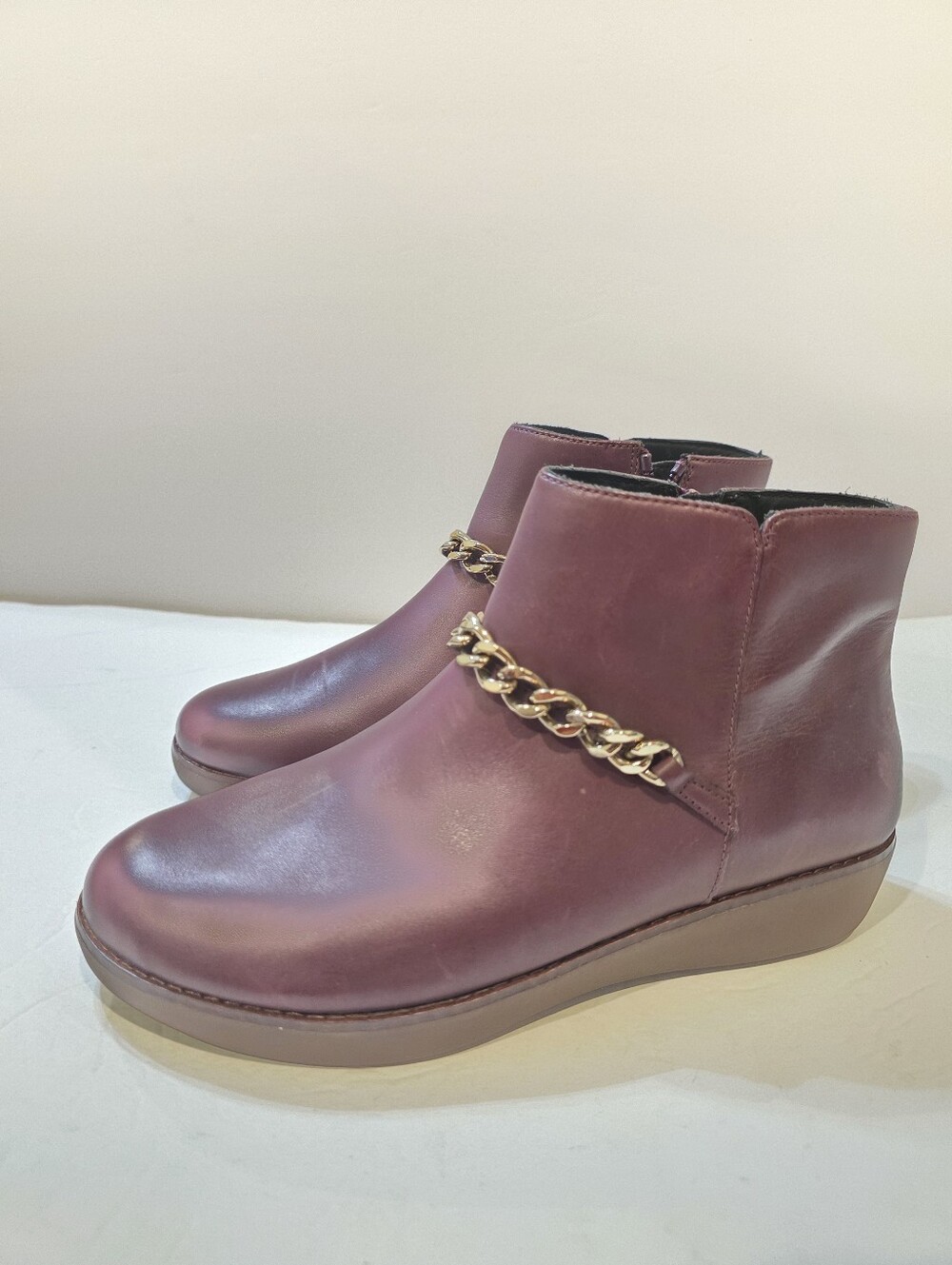 FitFlop Pia Chain Leather Ankle Booties Deep Plum Burgundy Size US 7.5 / UK 5.5